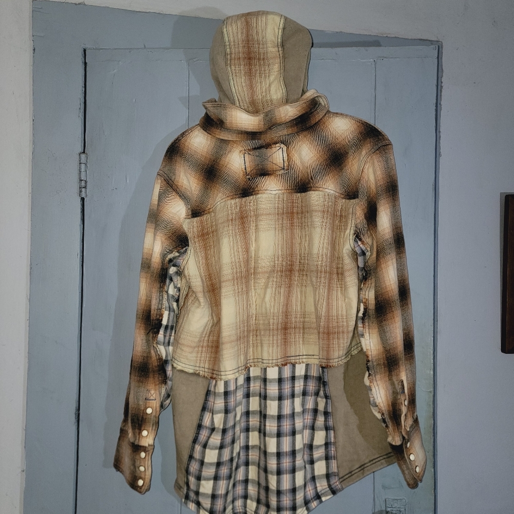 We The Free People BLUE RIDGE Mixed Plaid + Media Hoodie Hooded Jacket Shacket - Picture 7 of 16